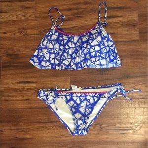 Blue and white bikini